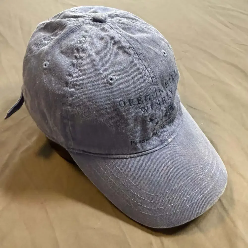 Oregon Hill Winery Blue Distressed Baseball Cap Embroidered Mountain Wine Hat